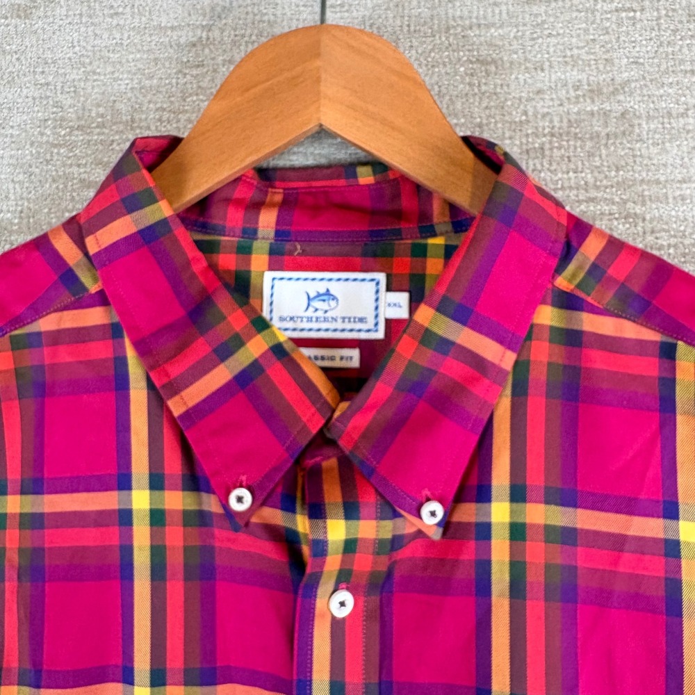 Southern Tide Mens XXL Classic Fit Pink Orange Plaid Button Down Sport Shirt - Picture 3 of 12